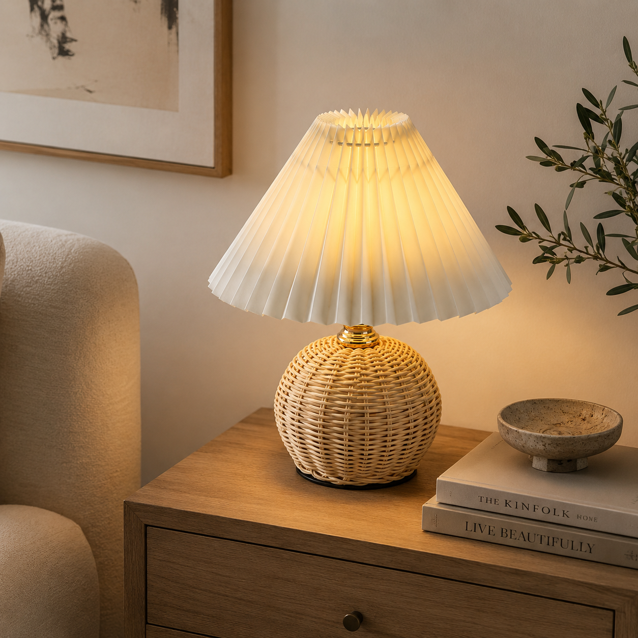 Nasta - Pleated Rattan Table Lamp