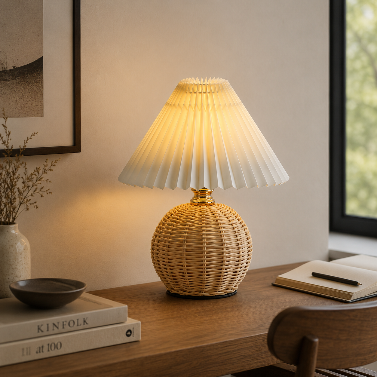 Nasta - Pleated Rattan Table Lamp