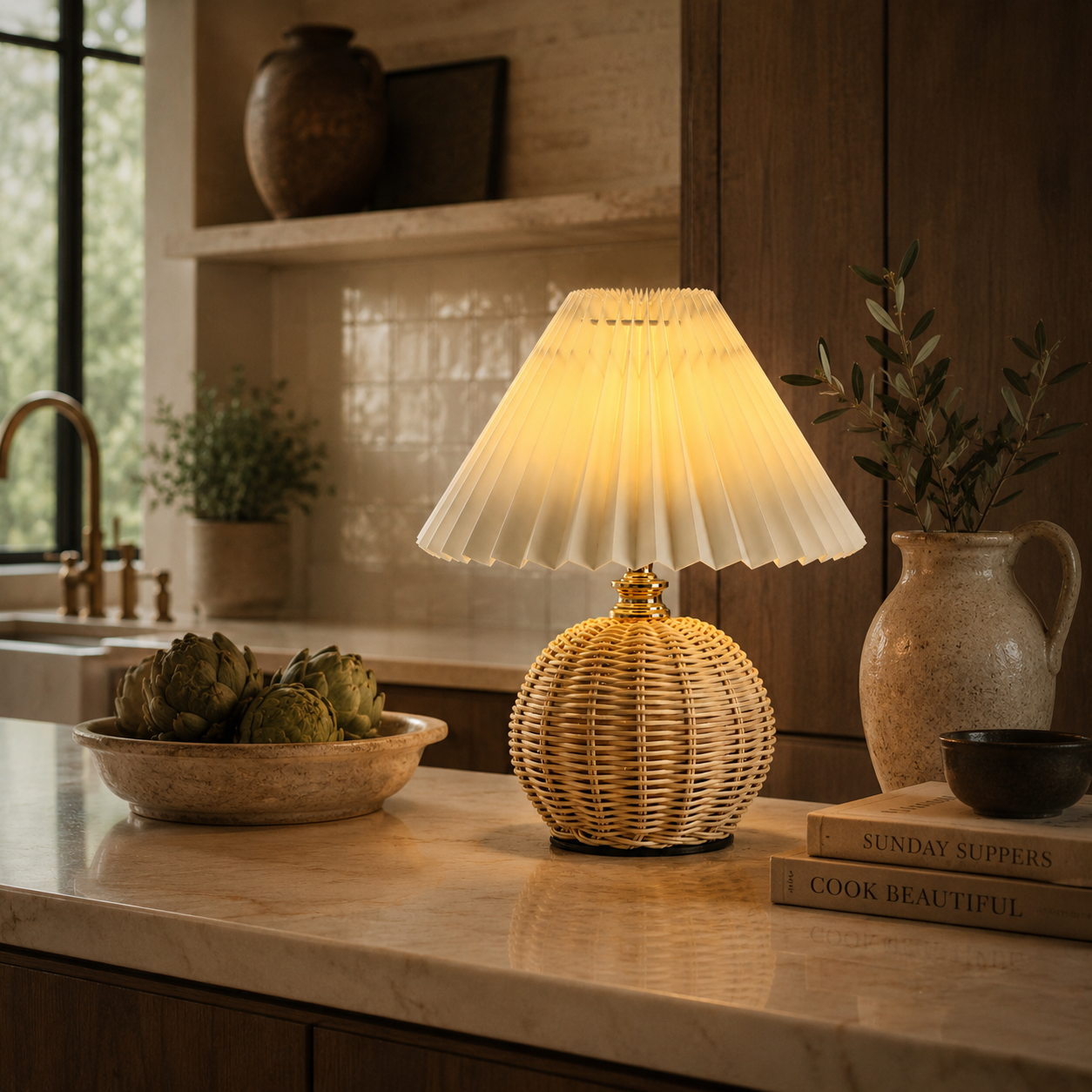 Nasta - Pleated Rattan Table Lamp